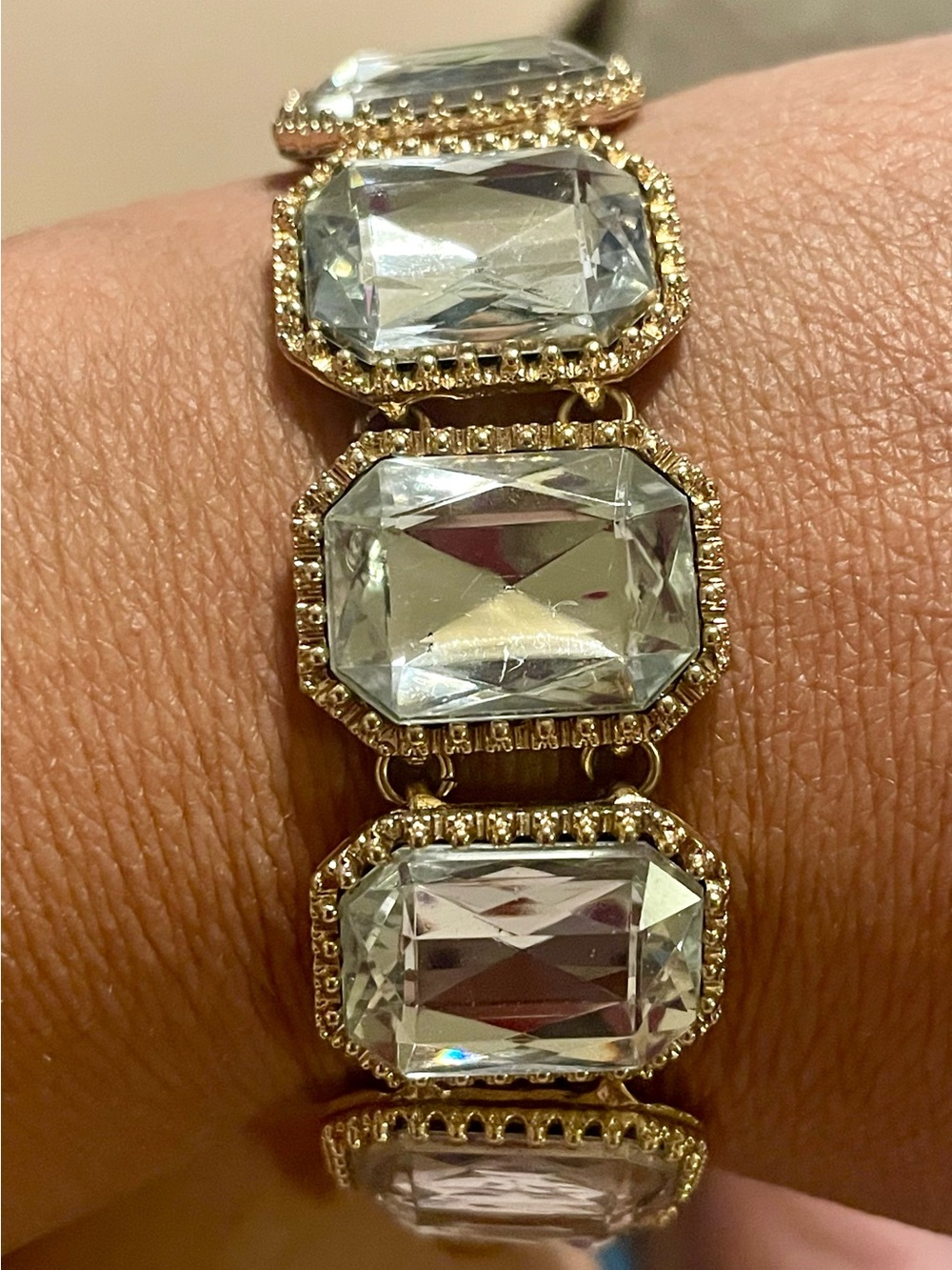 J. Crew Gold-Tone Bracelet with Clear Crystal Panels
